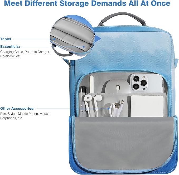 Dadanism 9-11 Inch Tablet Sleeve Bag Carrying Case with Shoulder Strap for iPad (A16) 11", iPad 10th Gen 10.9", iPad Air M4/Pro M5 11", iPad 9/8/7th 10.2", Galaxy Tab A11+ Plus 11", Misty Blue