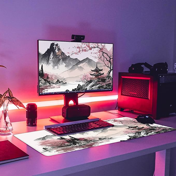 Watercolor Cherry Blossom Large Gaming Mouse Pad,Mouse Pad Gaming 31.5 x 11.8 in Mouse Mat Desk Pad,Large Desk Mat,Extended Keyboard Mousepad with Non-Slip Base and Stitched Edge for Desk Home Office