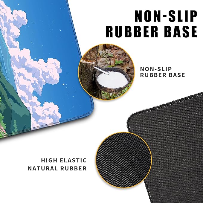 Desk Pad Gaming Mouse Pad Large for Desk Computer Pc Laptop Office Decor,Blue Sky Flowers and Plants Anime Keyboard Pad Stitched Edges Non-Slip Rubber Mat (31.5x11.8 in)