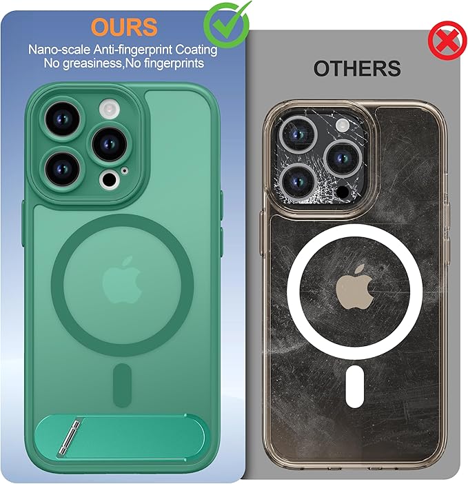 Magnetic Compatible with iPhone 13 Pro Case, [Built-in Kickstand][Full Camera Protection][Compatible with MagSafe][Anti-Fingerprint] Shockproof Phone Case for iPhone 13 Pro 6.1",BLue Green