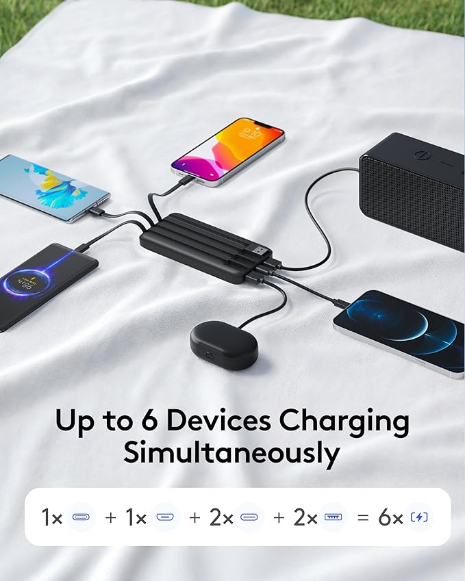 Orfeika Portable Phone Charger, 10000mAh Portable Charger Power Bank with Built-in Cables, Travel Essential Battery Pack Compatible with iPhone, Samsung, Google, iPads, Tablets, etc