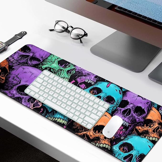 RGB Scary Skull Gaming Desk Mat, Computer Keyboard Large Extended Cool Multi-Color Skull LED Mouse Pad for Office and Home, 31.5×11.8 Inches, XL