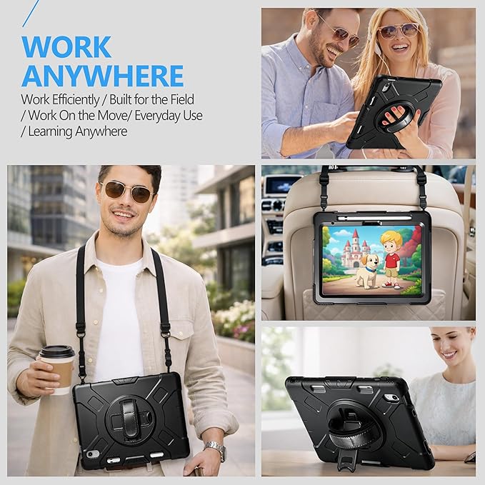 Case for iPad (A16) 11th/10th Generation Case: Protective Cover for iPad 11th Gen 11 Inch 2025 &10th Gen 10.9" 2022 with Screen Protector- Stand- Shoulder Strap- Handle- Pencil Holder