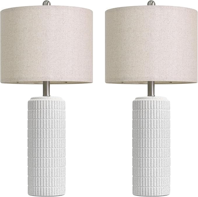 PoKat 27.5'' Tall Table Lamps for Living Room Set of 2, Stone-Like Ceramic Bedroom Lamps for Night Stands, Farmhouse Bedside Lamps for Bedroom Living Room, Nightstand Lamps for End Table, Hallway
