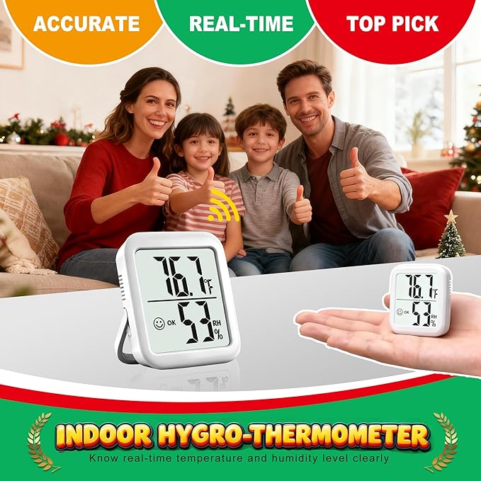 Antonki 2 Pack Room Thermometer for Home, Hygrometer Indoor Humidity Meter Gauge, Digital Temperature and Humidity Monitor Sensor for House, Terrarium, Incubator, Greenhouse - Battery Included