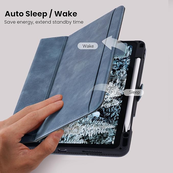 Handmade Case for iPad Air 13 Inch M4/M3/M2 (2026/2025/2024) with Pencil Holder Pocket,Magnetic Closure,Multi Angles Stand,Typing Angle,Folio Protective Cover,Auto Sleep/Wake,Light Blue
