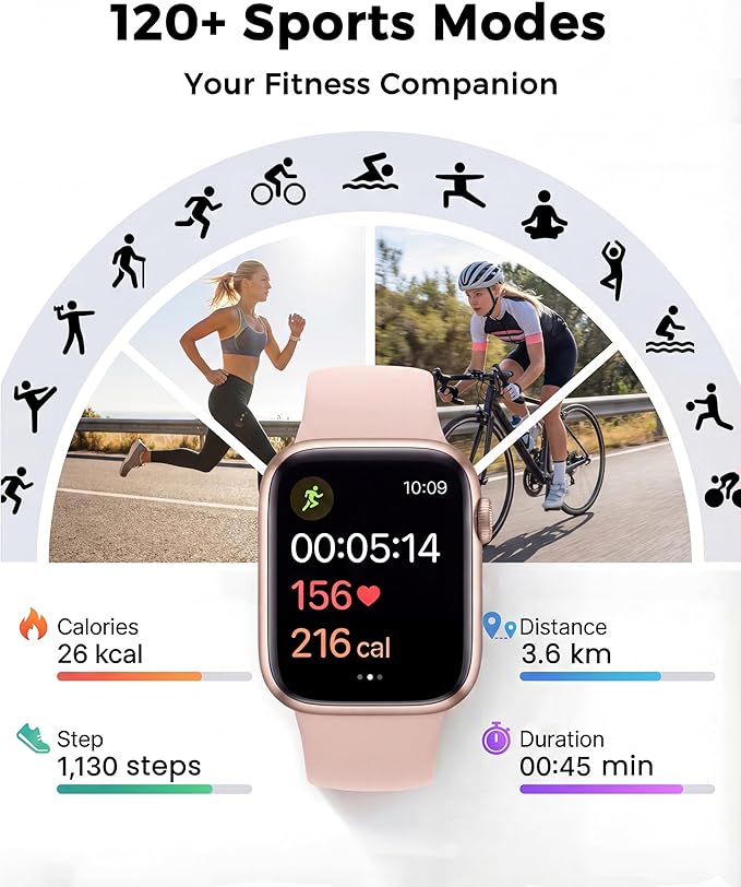 Smart Watch, Fitness Watch for Women Men with 24/7 Heart Rate/Blood Pressure Monitor,Pedometer, Sleep Tracker, 120+ Sport Modes, IP68 Waterproof Activity&Fitness Tracker Compatible with Android iPhone