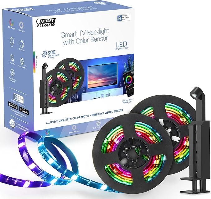 Feit Electric Smart TV Backlight with Color Sensor and 11.5ft LED Tape Light Supports 55"-85" TVs, RGB Backlight, No Hub Required - TAPETV85/RGB/AG