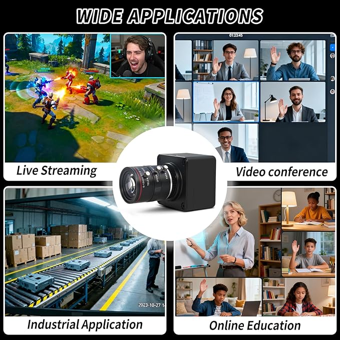 MOKOSE 4K@30fps USB Camera with 6-12mm Varifocal Manual Lens Webcam UVC Free Drive Compatible Windows Mac OS X Linux