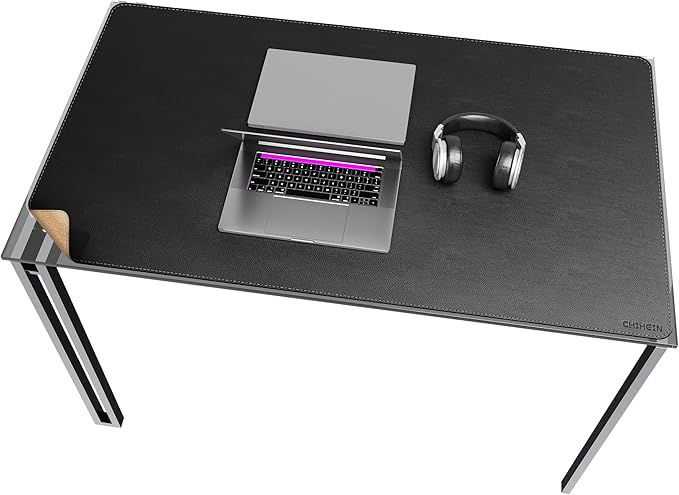 Chihein 47” x 28” Cork & PU Leather Desk Mat (Black) - Large Mouse Pad, Double Sided Waterproof Desk Pad Protector for Gaming, Office, Home