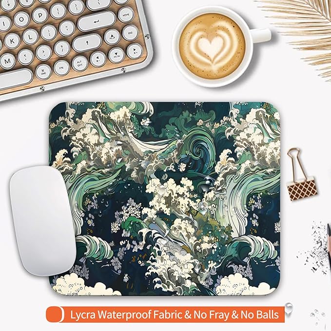 Square Mouse Pad Japanese Art,Personalized Premium-Textured Custom Mouse Mat Design,Washable Mousepad Lycra Cloth,Non-Slip Rubber Base Computer Mouse Pads for Wireless Mouse