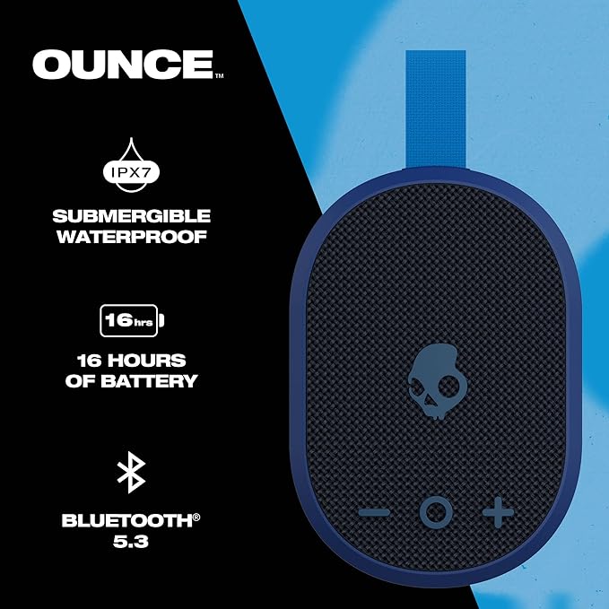 Skullcandy Ounce Wireless Bluetooth Speaker - IPX7 Waterproof Mini Portable Speaker with 16 Hour Battery, Downward Firing Passive Radiator, and Ballistic Nylon Carry Strap