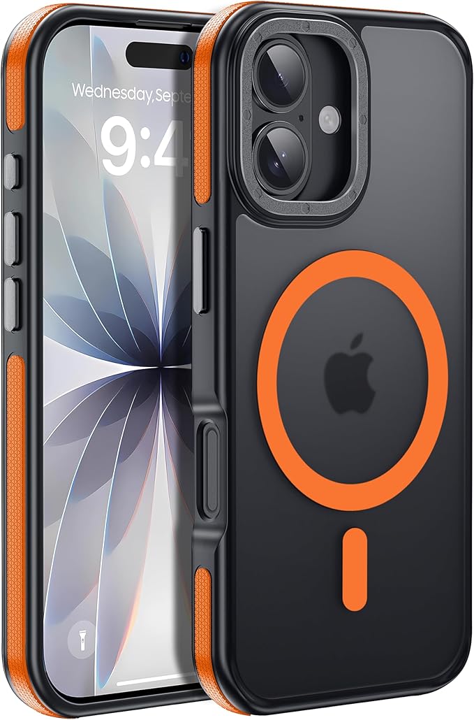 Strong Magnetic for iPhone 17 case [10Ft Military-Grade Protection] Compatible with fit MagSafe Shockproof Slim Thin Cover case for iPhone 17 6.3 inch, Orange Bumper