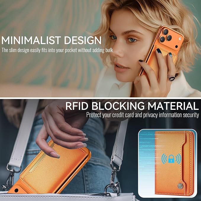 Vinich for MagSafe Wallet Magnetic RFID Blocking Card Holder Compatible with MagSafe Phones and Cases, Strong Magnet Minimalist Phone Wallet for iPhone 17/16/15/14/13/12/Pro/Max/Plus, Orange