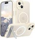 Magnetic Compatible with iPhone 15 Case, [Built-in Invisible Kickstand][Compatible with MagSafe][Full Camera Protection] Translucent Matte Phone Case for iPhone 15 6.1" Beige
