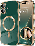 GVIEWIN for iPhone 17 Case Compatible with MagSafe, Upgraded [Full Camera Protection][Cute Wave Frame][Military Grade Protection] Electroplated Hard Phone Cover for Women Girl, Green