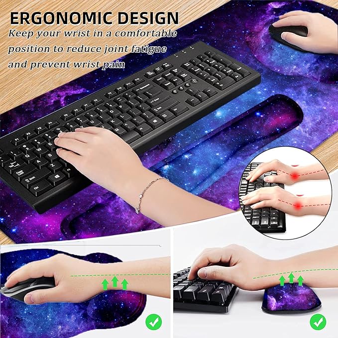 LATEEFAH Mouse Pad with Wrist Rest, Large Mouse Pad, Ergonomic Gaming Desk Pad Keyboard Wrist Rest Set, 4-in-1 Desk Mat Keyboard Mat for Home, Office