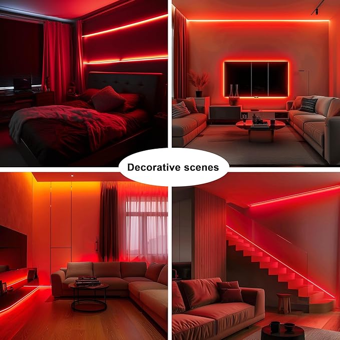 TOPAI 12V Thin 5mm Red COB LED Strip Light 16.4ft Self Adhesive Bright Uniform Dotless 400LEDs/M Flexible Cuttable Narrow LED Tape for DIY, Bedroom, Decor Lighting