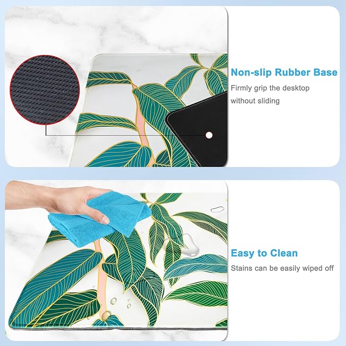 Large Gaming Mouse Pad with Coaster, Desk Matt for Desktop, Desk Pad, Mouse Pads Mat, Stitched Edges Big Extended Mousepad for Computer Keyboard Laptop Office Decor, 31.5'' x15.6''-Leaves 4
