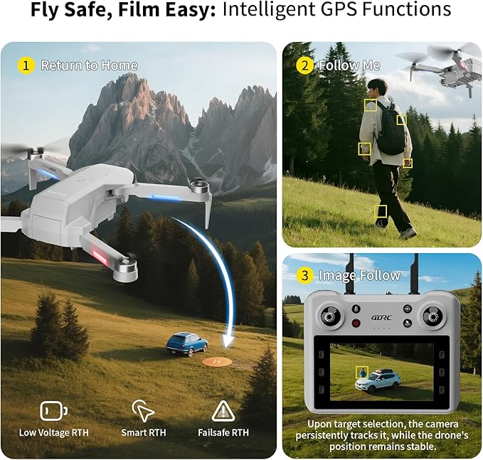 4DF8 GPS Drone with 4K HD Camera, White, 5GHz FPV Transmission, 4.5" LCD Screen on Controller,60 Min Flight Time, Brushless Motor, for Beginners,32GB memory card