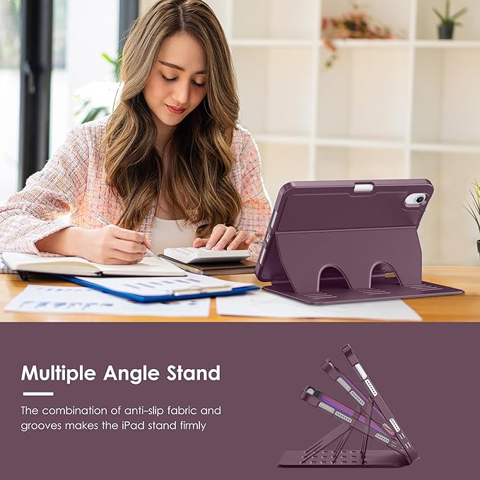 VIKESI Case for iPad mini 7 (A17 Pro) and iPad mini 6,Multiple Angles Magnetic Stand Cover,Shockproof Soft Back,Pencil Holder,and Auto Sleep/Wake,Dark Purple
