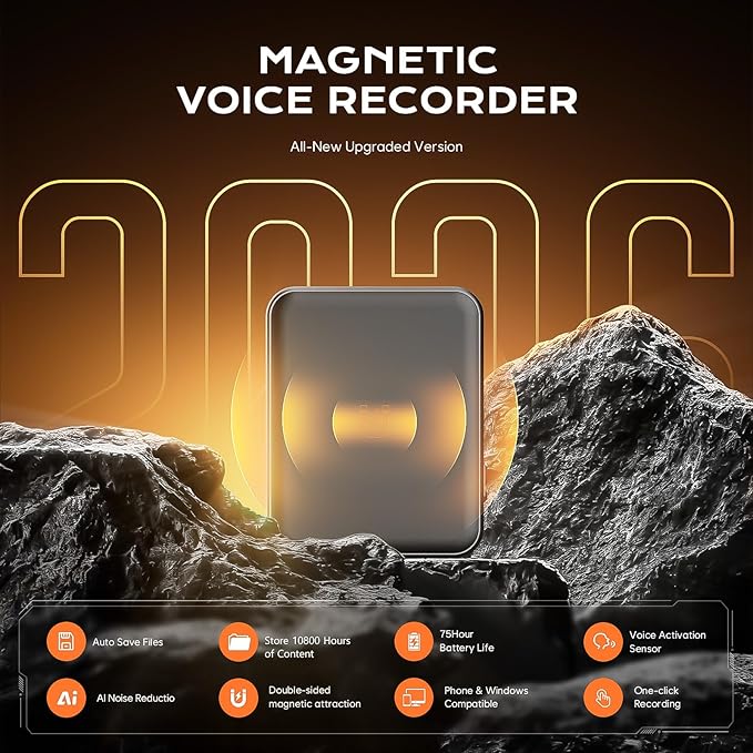 128G (10800 Hours) Magnetic Voice Activated Recorder - Hypamutek AI Noise Reduction Digital Voice Recorder with Playback, 75H Continuous & Portable Audio Recorder for Meetings, Lectures and Interviews