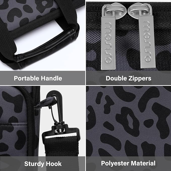 MOSISO 12.9 inch Tablet Sleeve Bag for iPad Pro 13 M4&iPad Air 13 M3 M2,iPad Pro 12.9 M2 M1 6/5th,Surface Laptop Go 12.4,Galaxy Tab S8+/S9+ 12.4, Leopard Grain Tablet Shoulder Bag with 3 Pockets,Black