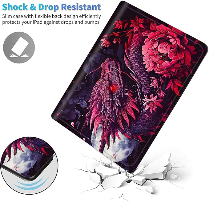 for Amazon Kindle Fire HD 8 (8th/7th/6th Generation, 2018/2017/2016 Release) 8" Tablet Case, Slim Kickstand Stand Leather Smart Cover with Auto Wake/Sleep, Pink Flower Dragon