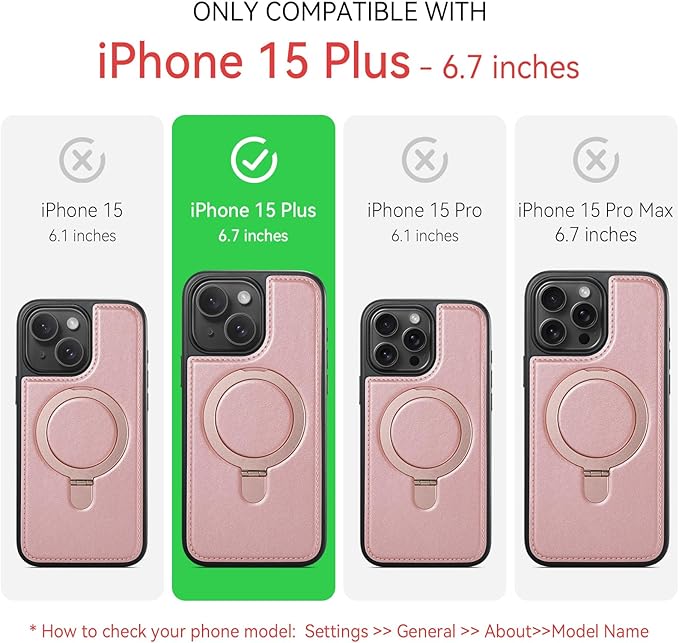 for iPhone 15 Plus Case with Stand, Compatible with MagSafe, Slim PU Leather & Durable TPU Protective Magnetic Kickstand Cover Drop-Proof with Tempered Glass Screen Protector 6.7", Rose Gold