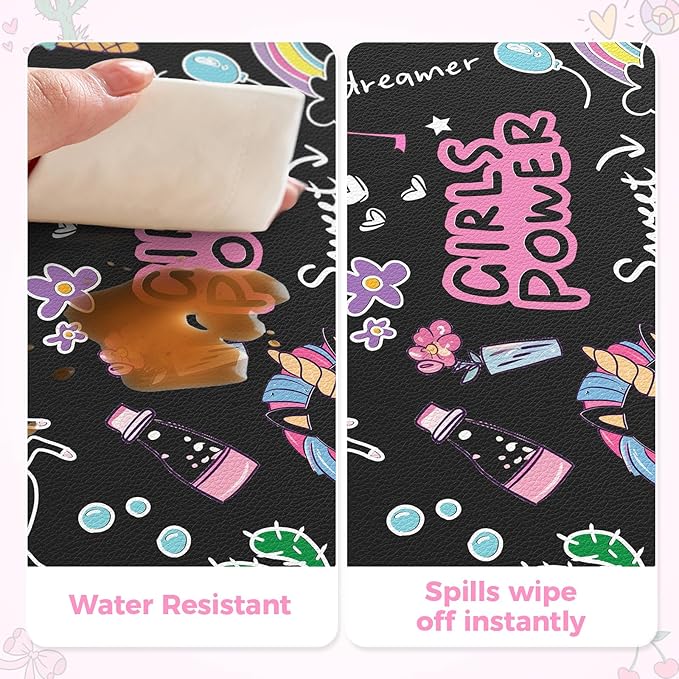 HAOCOO Kawaii Large Desk Cover Mat, 35.4x15.7 Cute Mouse Pad for Women Office Accessories, Leather Desk Mat for Keyboard and Mouse for Kids, Stitched Edges Desk Protector Dorm Decor