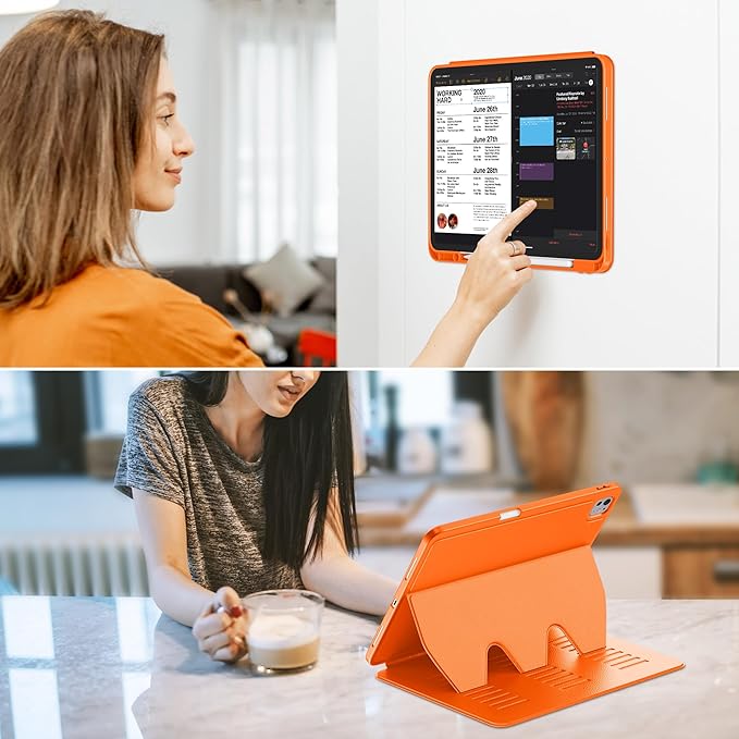 VIKESI Case for iPad iPad Pro 13-inch M5 or M4 Released in 2025 or 2024,Multiple Angles Magnetic Stand Cover,Shockproof Soft Back,Pencil Holder,and Auto Sleep/Wake,Orange