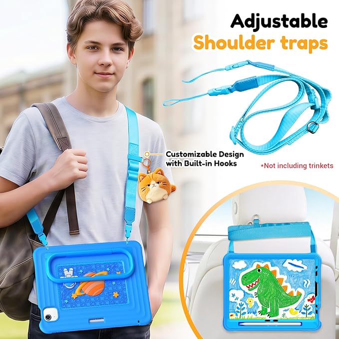 KAIJIAbox Kids-Friendly Case for iPad Air 11" M4/M3/M2, Pro 11" 4th/3rd/2nd/1st Gen, Air 5th/4th - Military-Grade Drop Protection with Metal Handle/Stand, Screen Protector, Pen Holder, Shoulder Strap