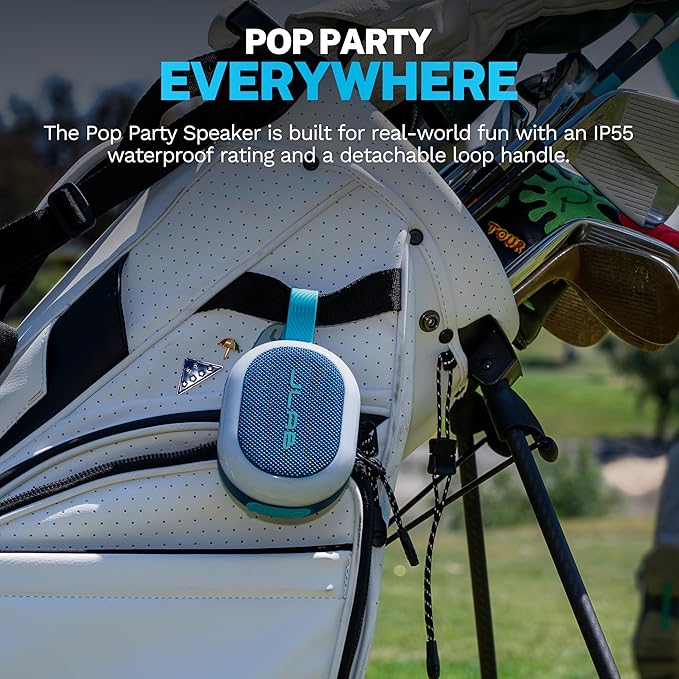 JLab, Pop Party, Portable Bluetooth Speaker, Waterproof, RGB LED Lighting, Navy