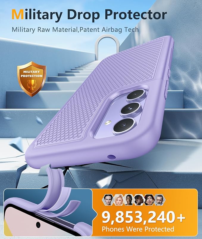 FNTCASE for Galaxy A54-5G Phone Case: Samsung A54 5G Military Grade Drop Protection, 14ft Drop Tested, Screen Protector Included, Anti-Slip Textured, TPU+PC Dual Layer Shockproof Cover (Light Purple)