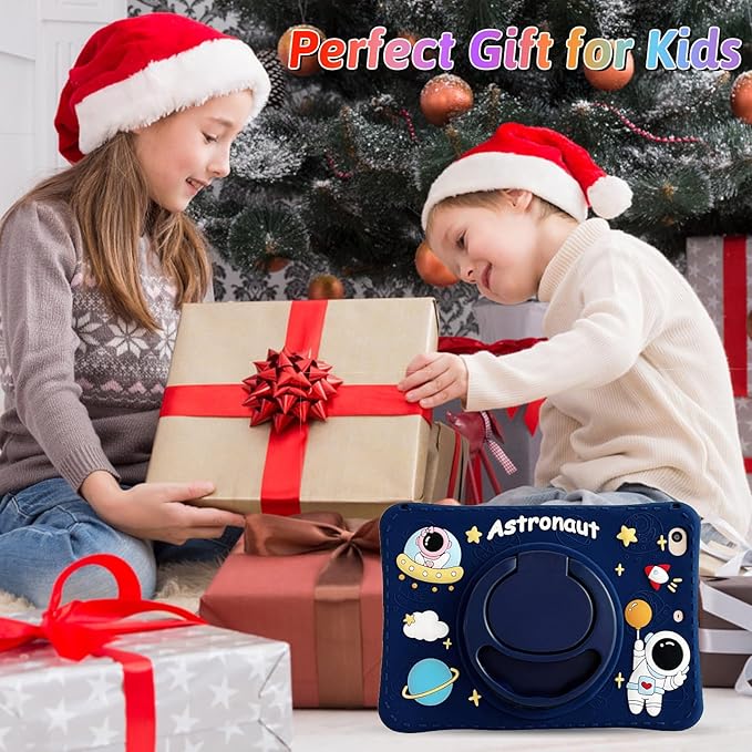 Dteck for iPad 10.9" 10th Generation Case Kids,Cute Cartoon 3D Unique Design Light Rotating Handle Stand Shoulder Strap Soft Silicone Funda Drop Rugged Shockproof Protective Kid-Proof Case,Spaceman