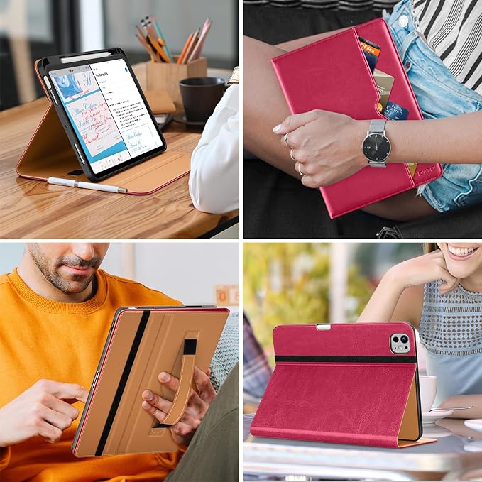 DTTO for iPad Pro 11 inch Case (M5/M4) 2025/2024, Premium Leather Business Folio Stand Cover with Pencil Holder - Auto Wake/Sleep and Multiple Viewing Angles, Peach