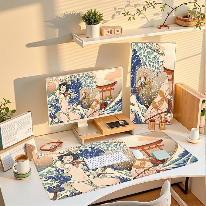 Anime Girl Japanese Large Extended Gaming Mouse Pad Desk Mat Office Desk Accessory for Keyboard and Mouse