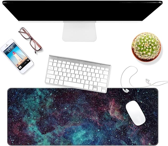 Thin Extended Gaming Mouse Pad （31.5 * 11.8 * 0.08 inch） with Stitched Edges Large , Long XXL Keyboard and Mouse pad Desk Mat for Gaming Office & Home - Galaxy Space
