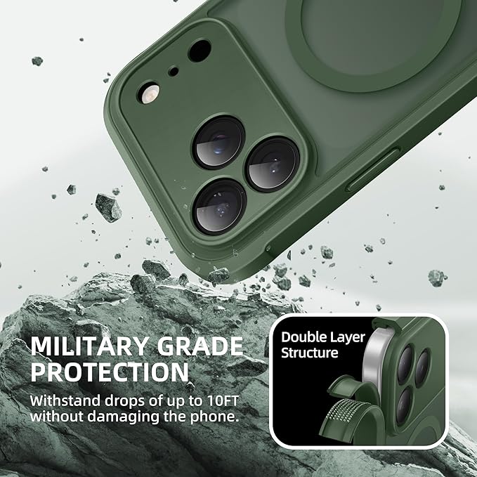 BERFY for iPhone 17 Pro Max Case, Compatible with MagSafe, Built-in Privacy Screen Protector, Camera Protection, Shockproof Full Body Phone Case 6.9", Translucent Deep Green