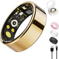 Smart Ring for Women Men, Health Tracker with Heart Rate/Blood Oxygen/Blood Pressure/Sleep Monitoring/Step Counting, IP68 Waterproof Fitness Ring, No App Fees for iPhone & Android (Gold, 10#)