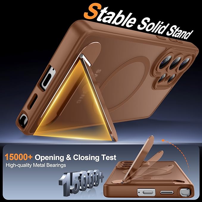 Magnetic for Samsung Galaxy S25 Ultra Case, [Compatible with MagSafe][Full Camera Protection][Built-in Invisible Kickstand] Translucent Matte Phone Case for S25 Ultra 6.9" - Brown