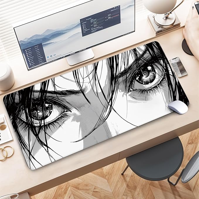 Anime Eyes Mouse Pad Gaming, Large Mouse Pads for Desk, Extended Anime Mousepad with Non-Slip Rubber Base Stitched Edge, Long Mousepad Keyboard Mat for Desk Gaming Home Office, 31.5" x 11.8"
