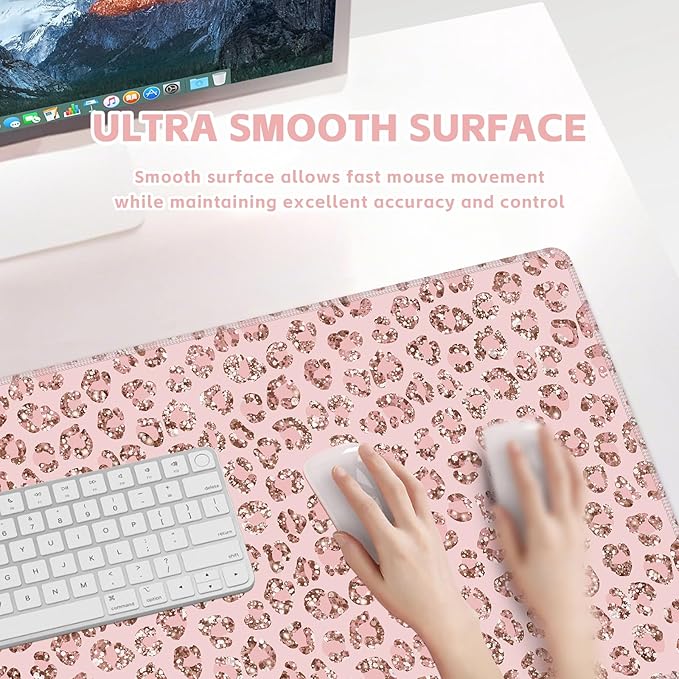Baziabbo Pink Desk Mat,XXL Extended Large Mouse Pad,Gaming Mousepad with Stitched Edge,Non-Slip Rubber Base Keyboard Desk Pad for Home Office Study Game (C-Pink)