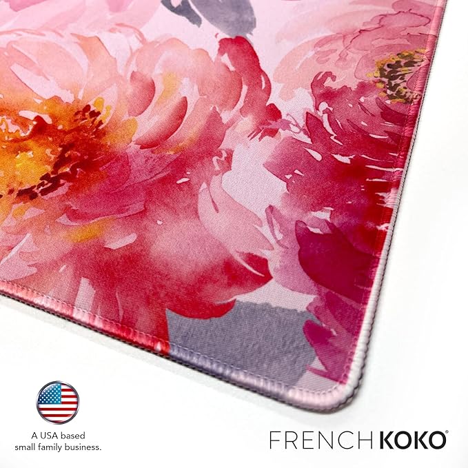 French Koko Large Mouse Pad Desk Mat Keyboard Pad Desktop Office School Essentials Decor Big Extended Laptop Protector Computer Accessories Pretty Mousepad Women Girls Watercolor Flower XL 36" x 16.5"