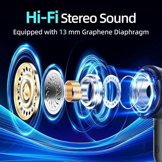 Wireless Earbuds, 100H Bluetooth 5.4 Headphones, ENC+ ANC Noise Cancelling Touch Control True Wireless Bluetooth Ear Buds,Stereo Deep Bass Bluetooth Headset for Sports/Workout/Gym (Black)
