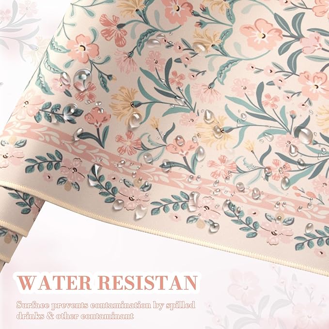 iCasso Pink Floral Desk Mat, Desk Pad, XXL Large Mouse Pad, Anti-Slip Big Mousepad with Stitched Edges, Computer Mouse Pads for Desktop Decor, Cute Office Desk Accessories for Women(Pink)
