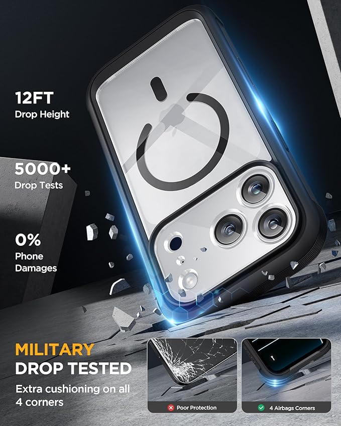 Miracase for iPhone 17 Pro Max Case 6.9" Full-Body Phone Case with Built-in Glass Screen Protector& Full Camera Protector, Camera Control [Magnetic with MagSafe] Drop Proof 17 ProMax Cover, Black