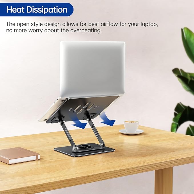BESIGN LS11 Laptop Stand with 360° Rotating Base, Ergonomic Adjustable Notebook Riser, Foldable Computer Holder Compatible with 10-14" Laptops (Black)
