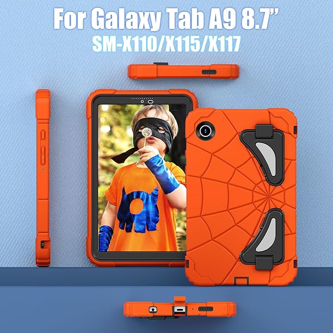 AKABEILA Compatible with Samsung Galaxy Tab A9 8.7 inch(SM-X115N)(2023) Tablet Case，Lightweight Shockproof Rugged Protective Cover with Kickstand for Kids Children Boys Babies Orange Black