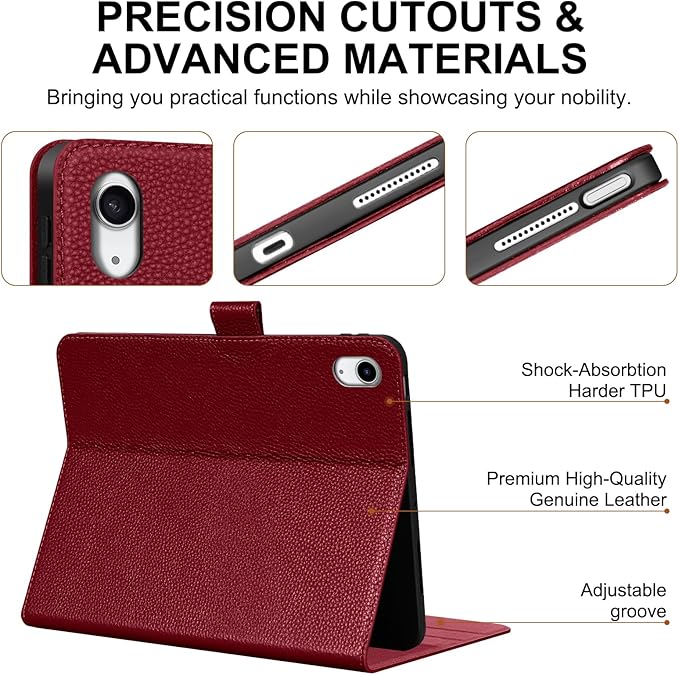 Genuine Leather Case for iPad Air 11" M4 2026/M3 2025/M2 2024, 5th/4th Gen 10.9" | with Pencil Holder and Adjustable Stand, Magnetic Closure, Auto Wake/Sleep Cover | Wine Red